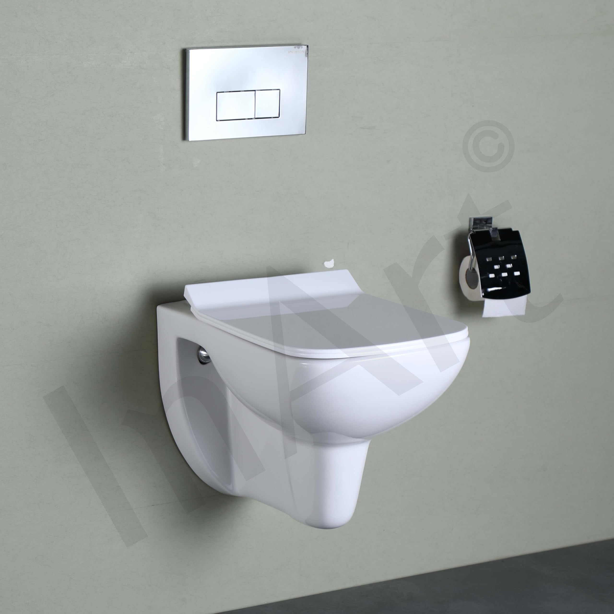 Premium White Ceramic Wall-Mounted Western Toilet with Soft Close Seat & Concealed Flush Tank - Modern Water Closet Commode with P-Trap - Perfect for Small Bathrooms, Luxury Homes & Space-Saving Designs