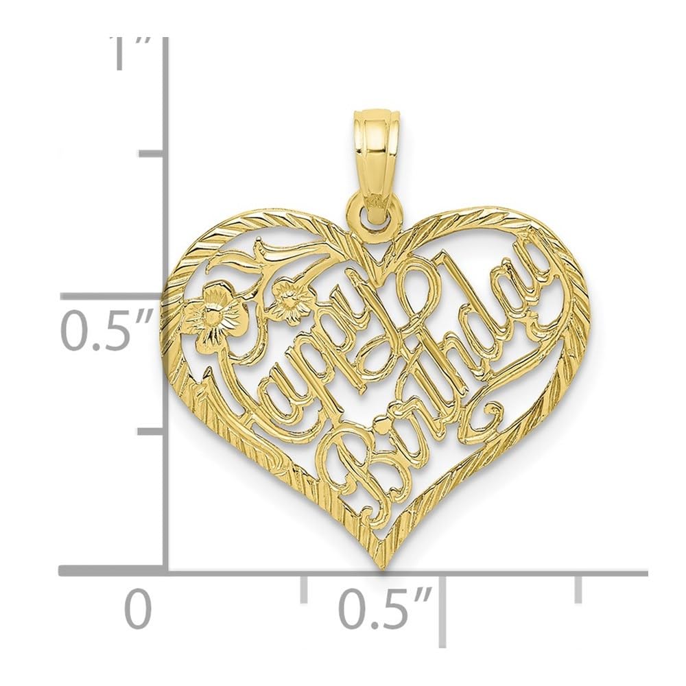 10K Yellow Gold Happy Birthday Heart Pendant with Diamond Accents - Elegant Jewelry Gift for Women, Mom, Wife - Perfect for Birthdays, Anniversaries & Special Occasions
