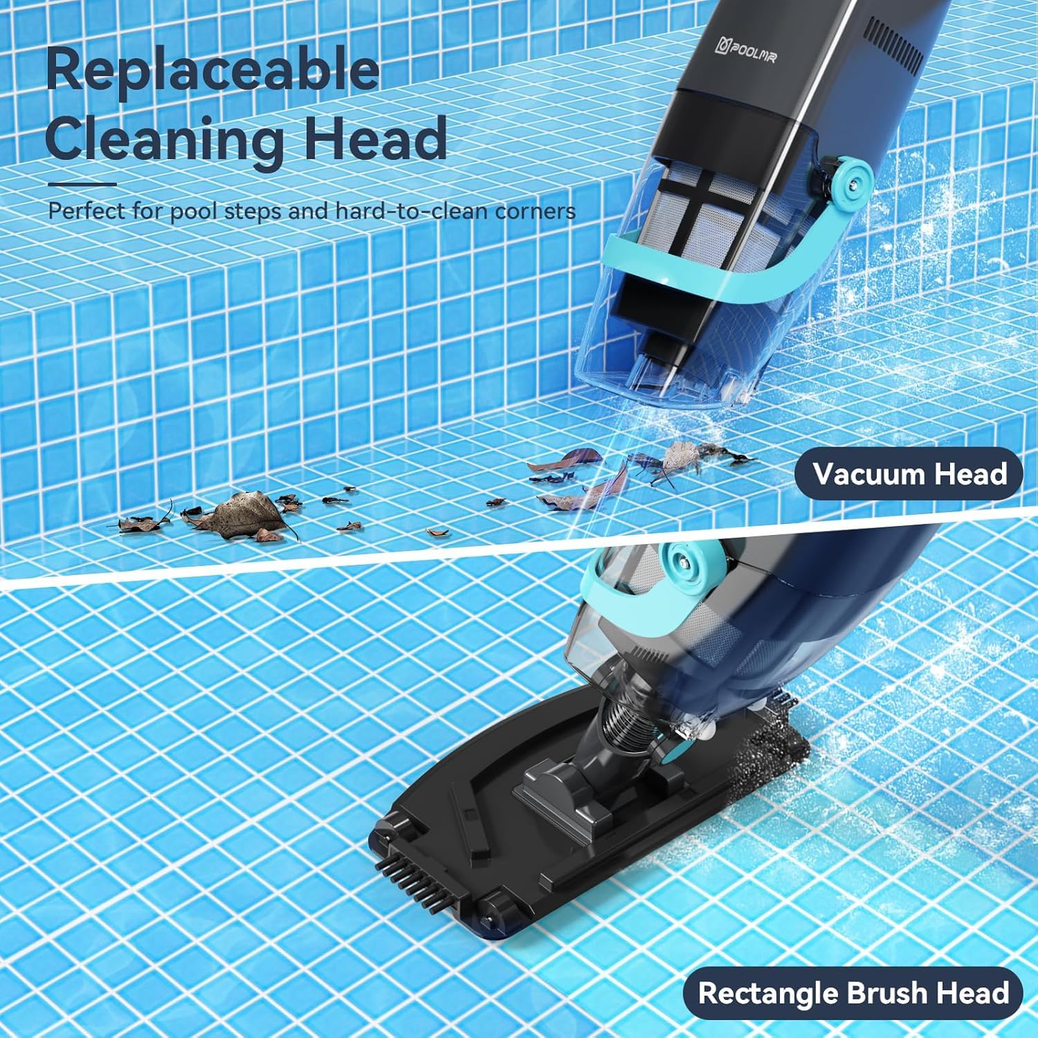 Rechargeable Cordless Pool Vacuum Cleaner - 16 Gal/Min Powerful Suction for Above Ground Pools, Hot Tubs & Spas - 60 Min Runtime Underwater Cleaning - Ideal for Leaves, Dirt & Debris Removal - Perfect for Backyard, Vacation Homes & Swimming Pool Maintenance (Black)
