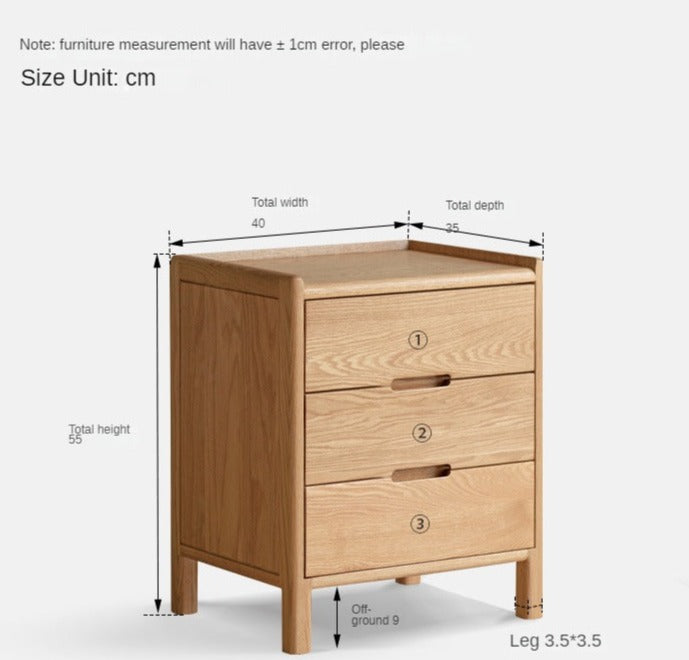 Solid Oak Wood Nightstand - Modern Nordic Style Bedside Table for Bedroom, Living Room, or Office