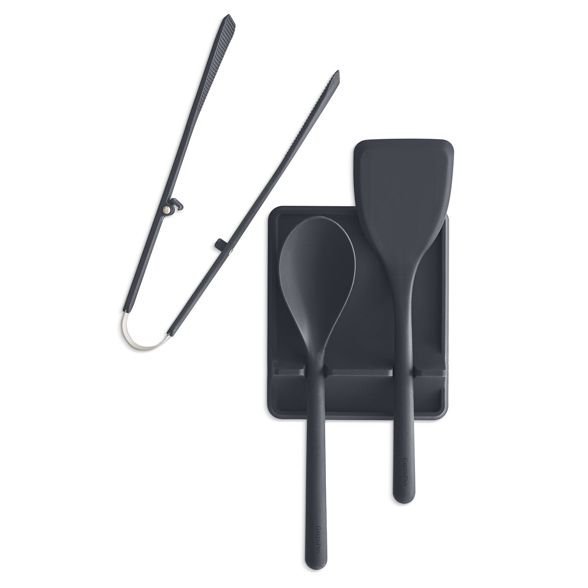 Premium Platinum Silicone 4-Piece Kitchen Utensil Set with Tool Rest - Heat Resistant & Non-Slip Gray Cooking Tools for Baking, Grilling & Food Prep