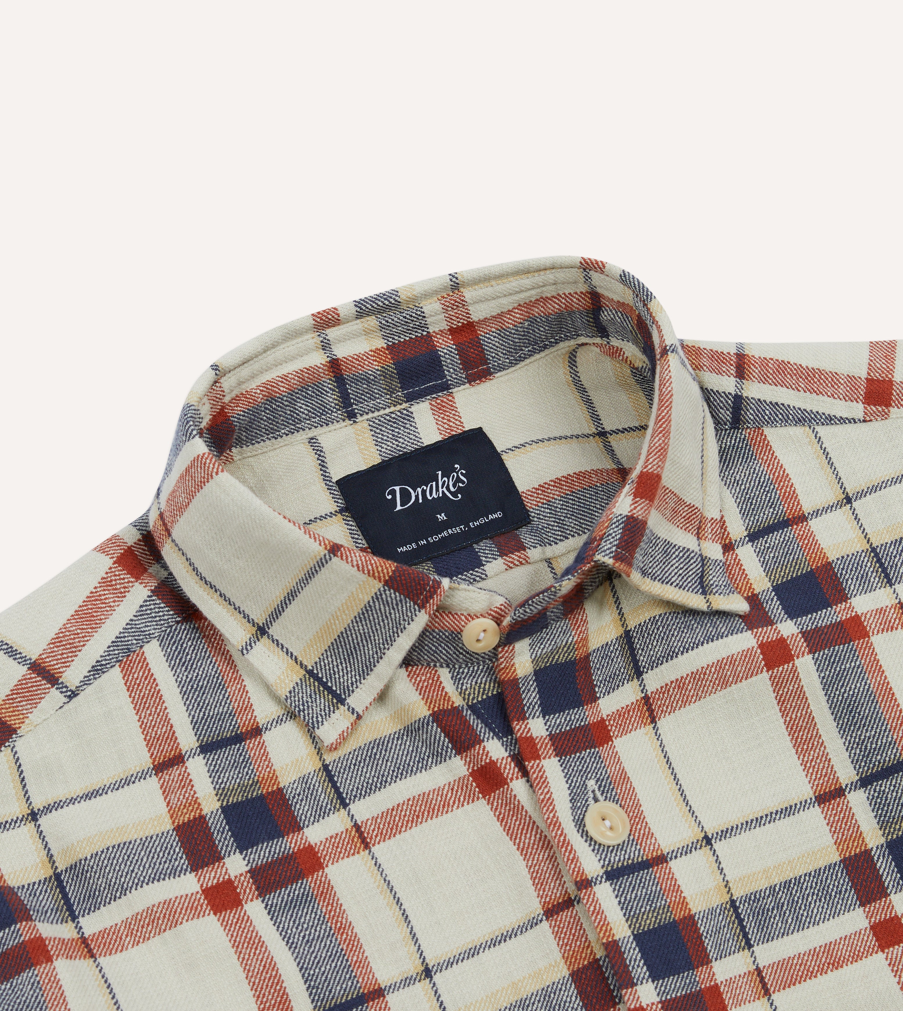 Stylish Ecru, Navy & Red Check Slub Cotton Work Shirt with Two Pockets - Perfect for Outdoor Jobs, Casual Wear & Work Uniforms