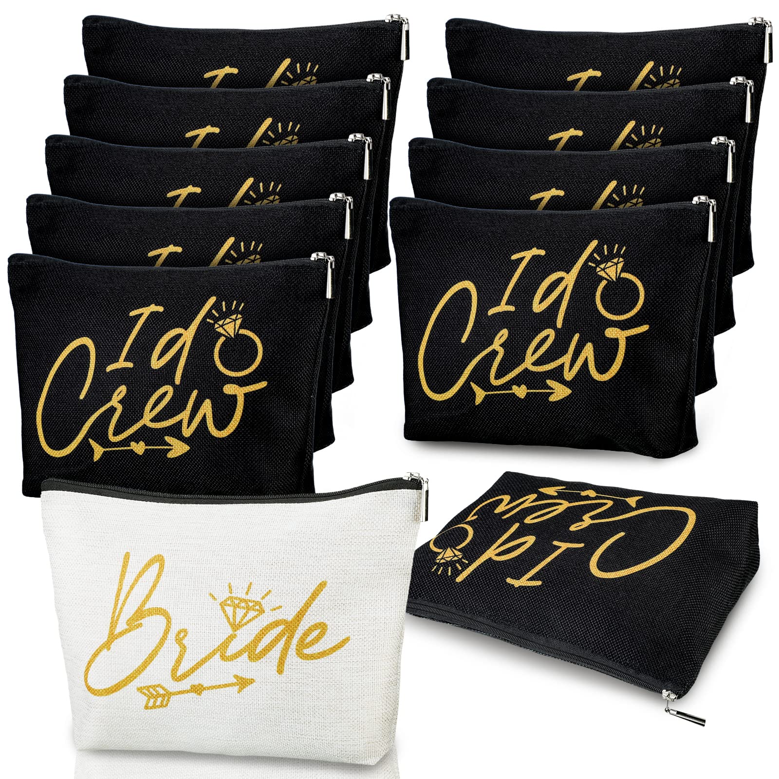 11-Piece Wedding Makeup Bag Set - Bridal Shower Cosmetic Organizer, Bachelorette Party Essentials, Bride & Bridesmaid Proposal Gifts (White & Black) - Perfect for Wedding Prep, Travel & Girls' Night Out