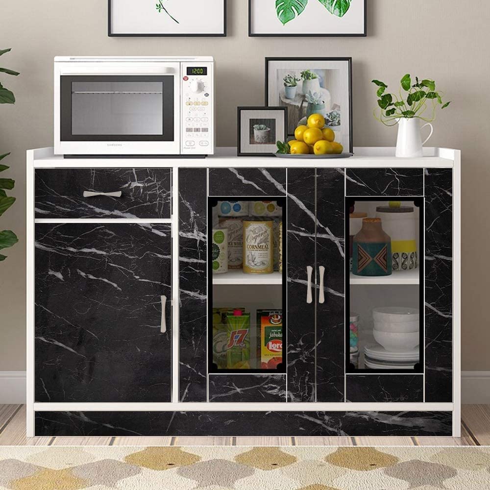 AUZENO® Marble Oil-Proof Waterproof Self-Adhesive Shelf Liner - 60x200cm Black Kitchen Cabinet Liner for Shelves, Cupboards, Wardrobes, Fridge & Floor Protection - Easy to Clean & Durable