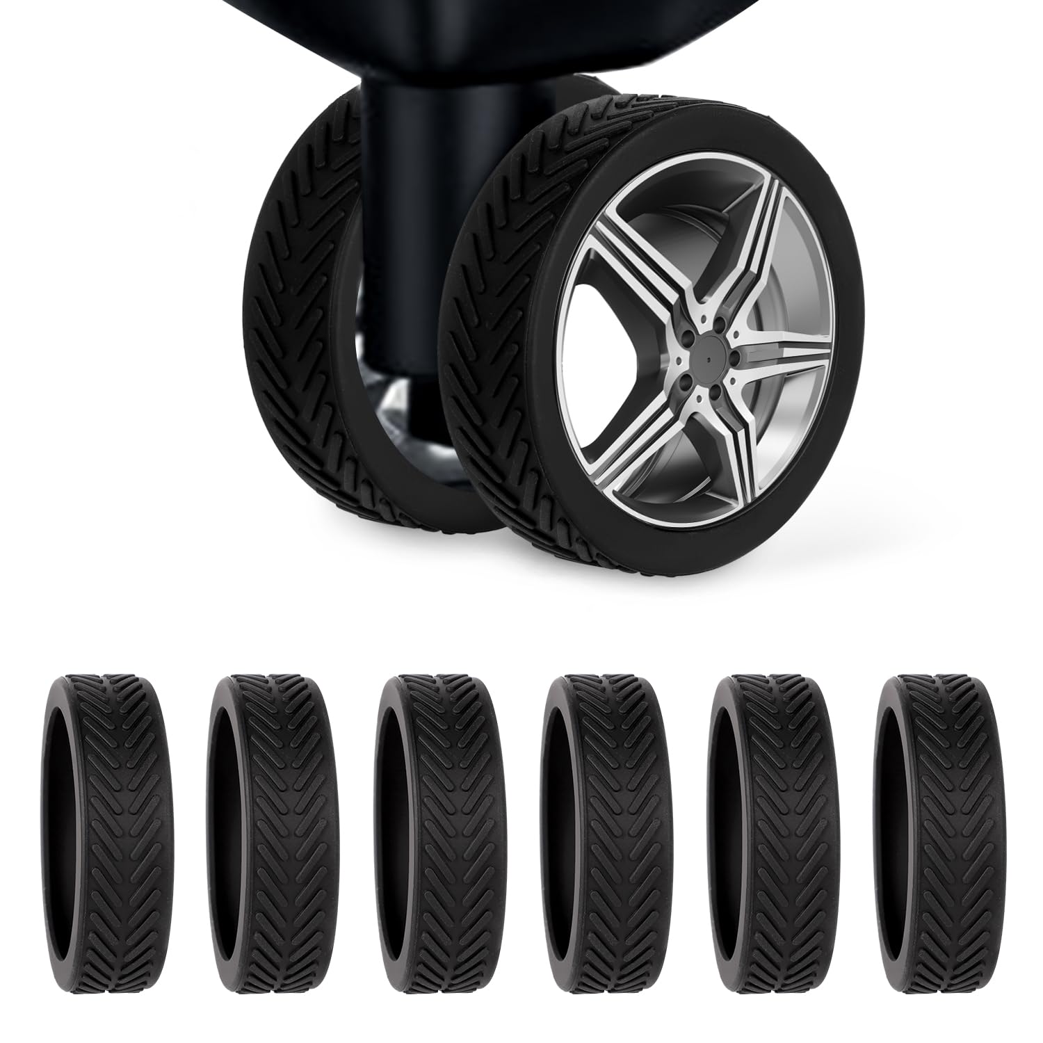 BOXOB 8pcs Thickened Silicone Luggage Wheel Covers - Colorful Protector for Most 8 Caster Spinner Wheels (Black) | Durable Travel Accessories for Suitcase Protection & Smooth Rolling
