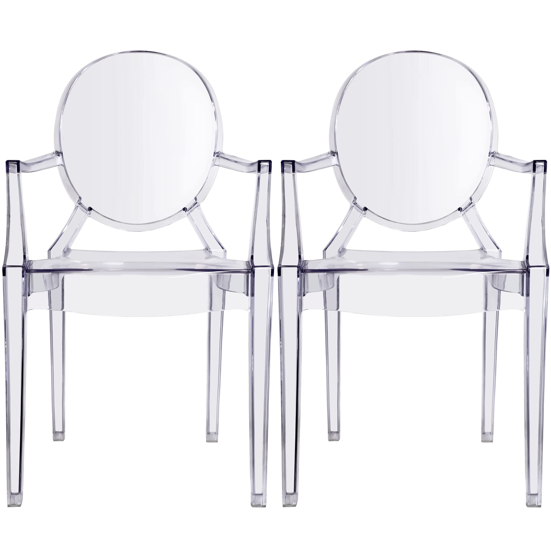 2-Pack Clear Modern Ghost Dining Chairs with Arms - Acrylic Plastic Accent Armchairs for Dining Room, Office Desk, Bedroom, Outdoor & Vanity - Contemporary Transparent Seating for Home Decor