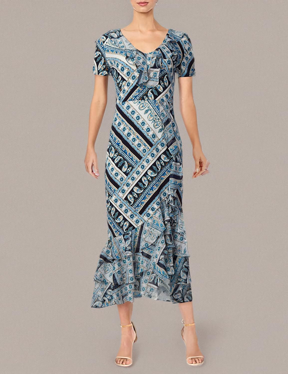 KARL LAGERFELD Women's Ruffled Maxi Dress - Elegant Flowy Long Dress for Summer, Beach, Weddings & Special Occasions