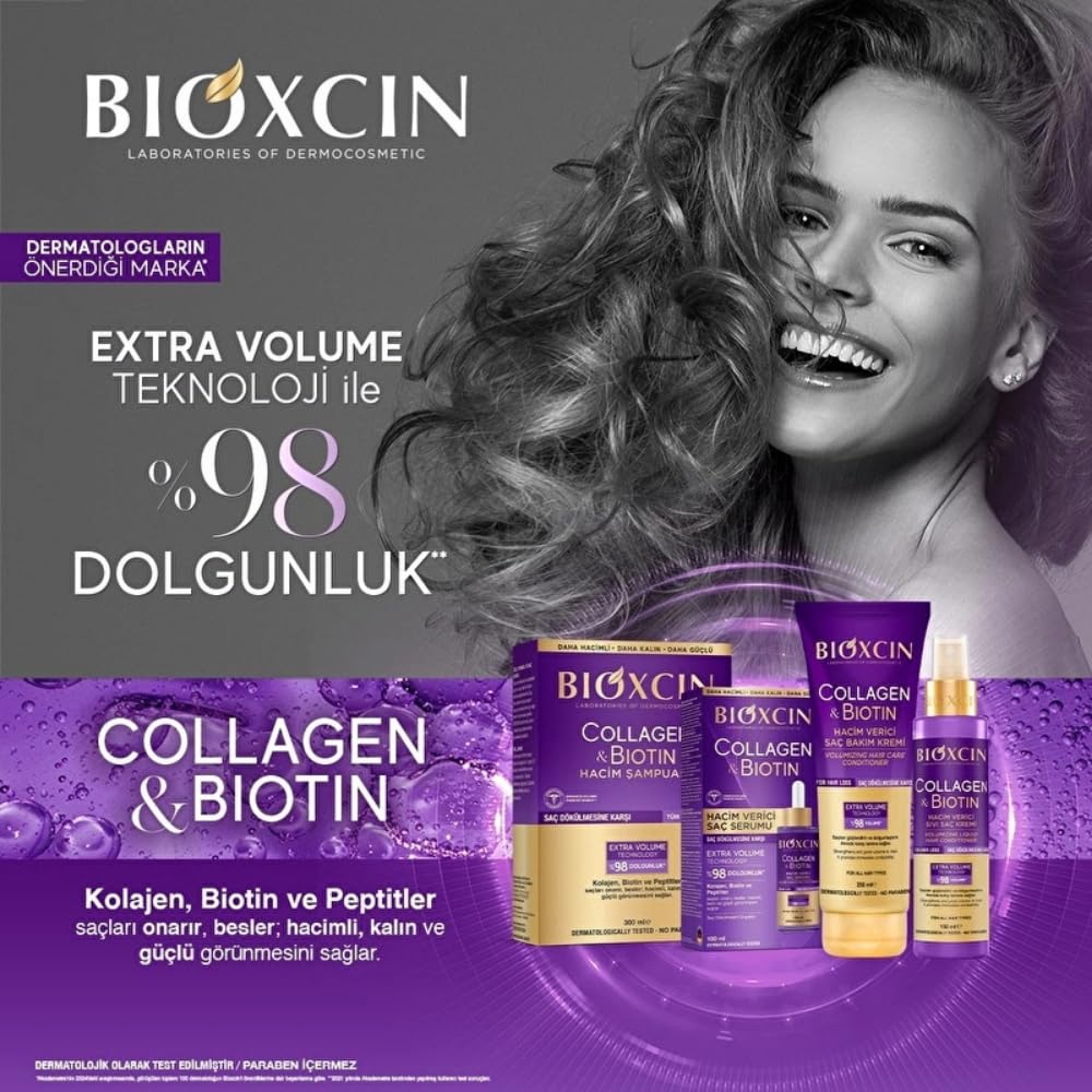 Bioxcin Collagen & Biotin Hair Growth Set - Volumizing Shampoo, Conditioner & Hair Care Cream for Thicker, Stronger Hair | For Daily Hair Care Routine & Scalp Nourishment