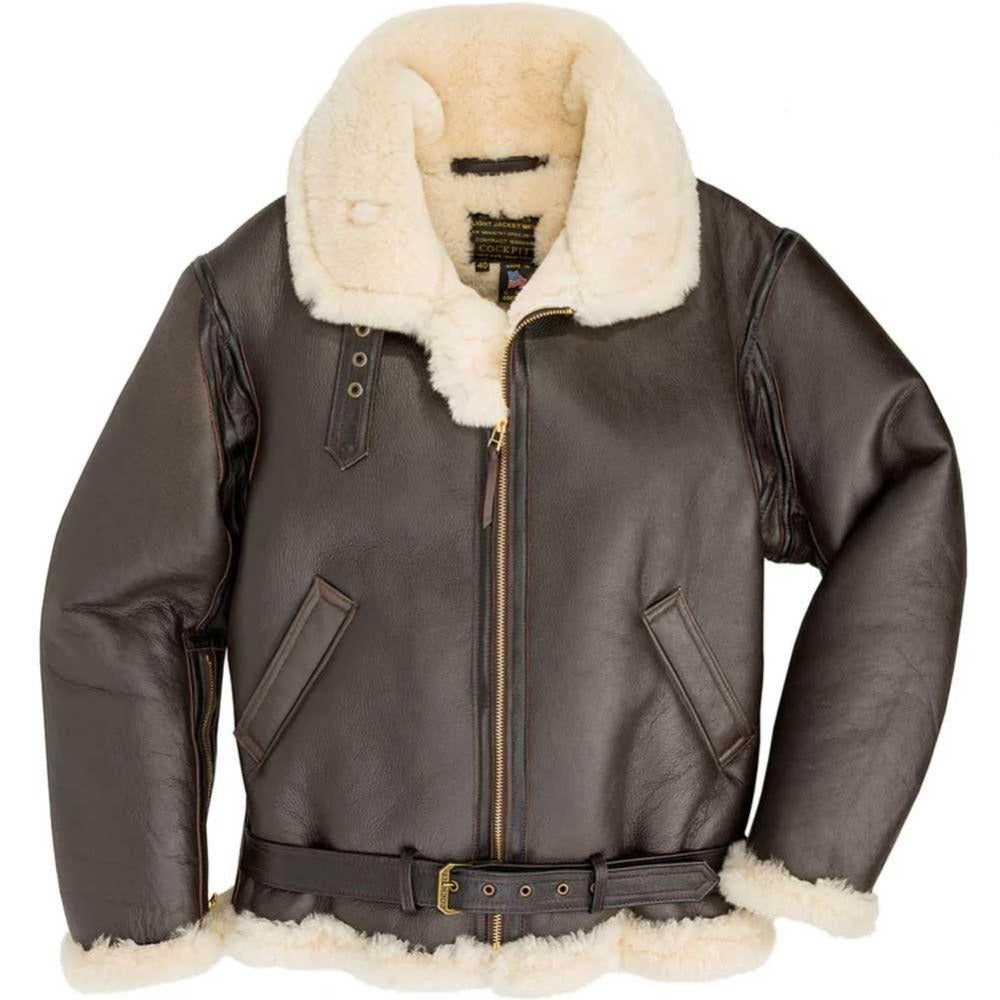 Cockpit USA Men's Genuine Sheepskin Bomber Jacket - Classic Aviator Leather Flight Jacket for Winter & Motorcycle Riding