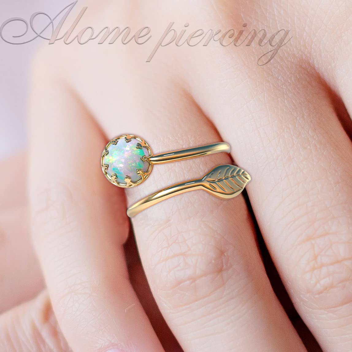 14K Gold Opal Ring with White Opal & Leaf Design - Elegant Wrap Band Jewelry for Women | Perfect Gift for Anniversary, Birthday & Special Occasions | Comes in Luxury Jewelry Gift Box