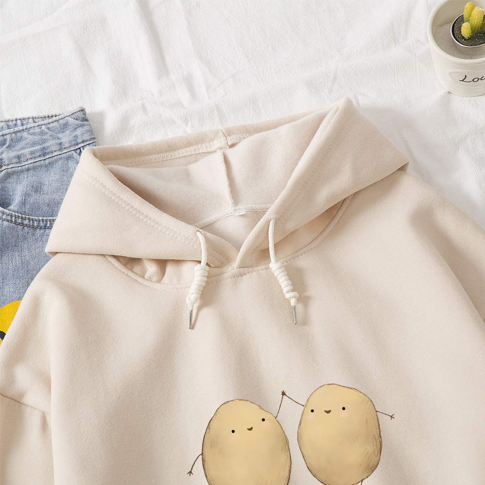 KEEVICI Women's Hooded Sweatshirt - Cute Potato Print Cotton Pullover Hoodie for Women | Cozy Casual Outwear for Fall & Winter | Perfect for Daily Wear, Lounge & Outdoor Activities
