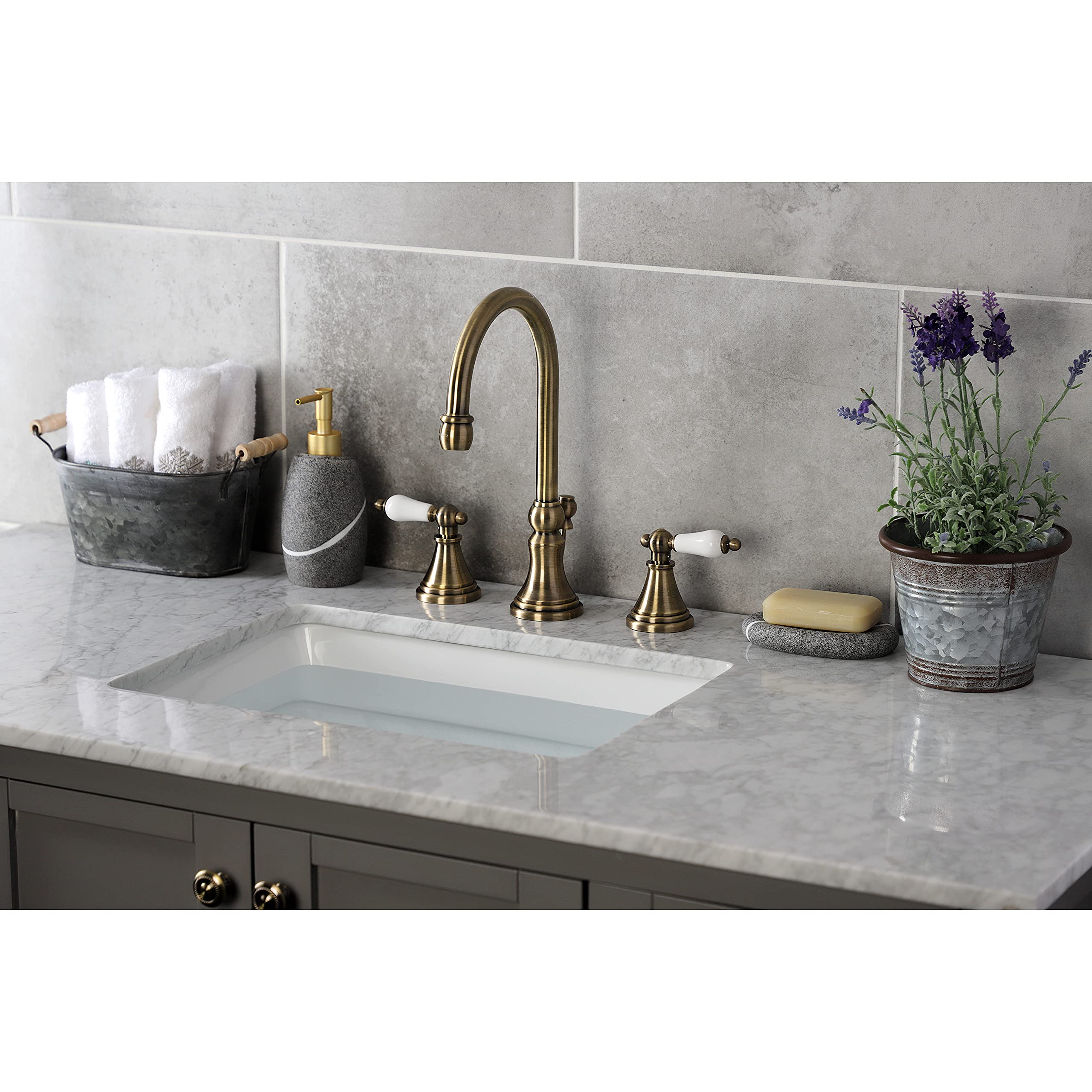Kingston Brass KS2983PL Governor Widespread Bathroom Faucet - 13.88 x 6.31 x 11.5 Inches, Antique Brass Finish - Perfect for Vintage Style Bathrooms and Powder Rooms