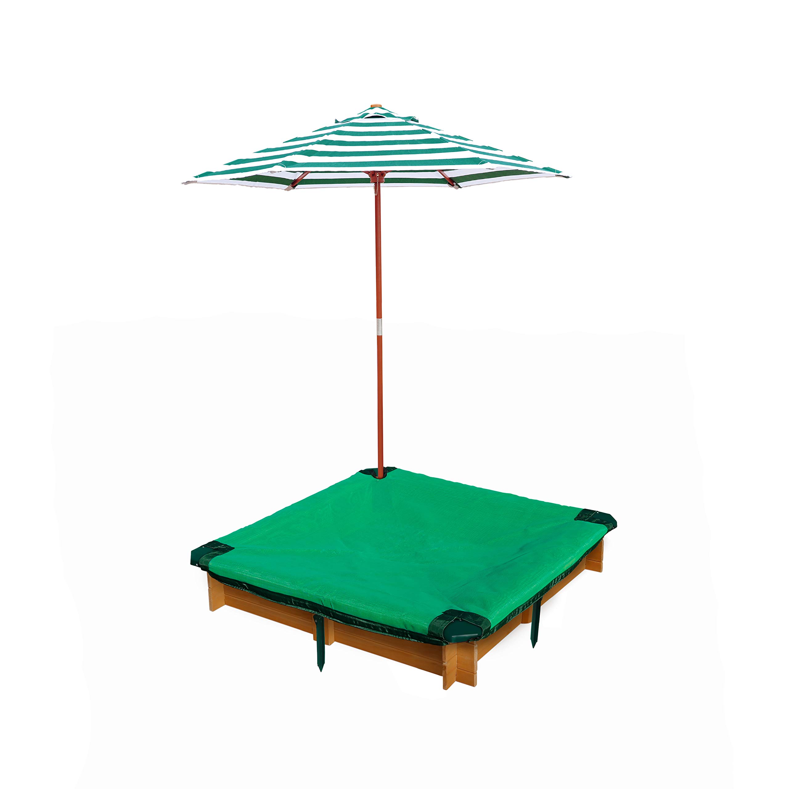 Gorilla Playsets 02-3019 Square Wooden Sandbox with Cover & Umbrella - 45.5