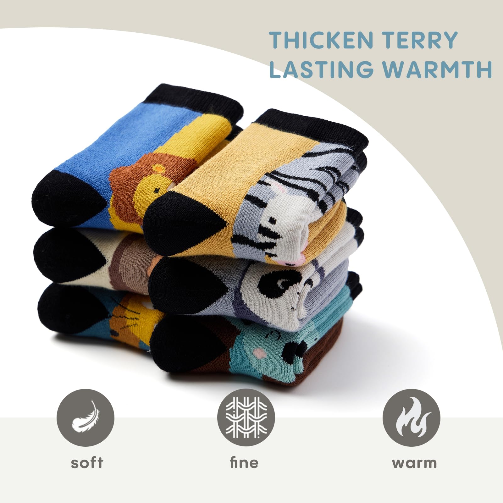 Girls Winter Socks 6 Pack - Warm Thermal Terry Crew Socks for Kids & Toddlers - Cozy Cold Weather Socks for School, Snow Play & Indoor Activities