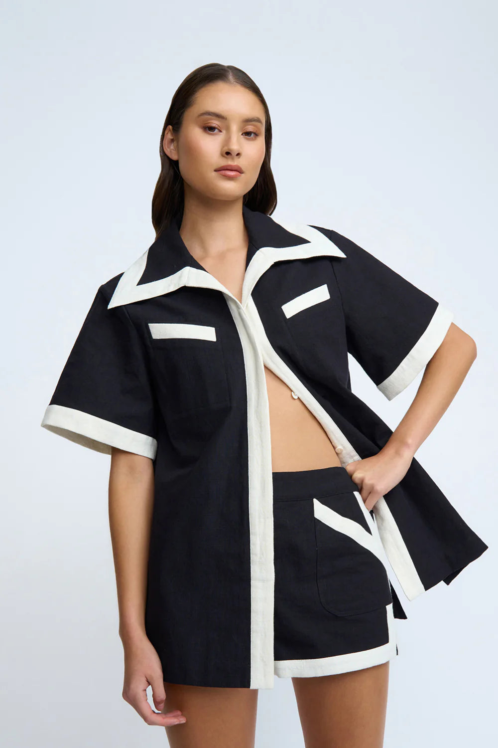 Fay Holiday Shirt for Women - Black & Ivory Floral Print Blouse - Perfect for Christmas, Parties & Casual Wear