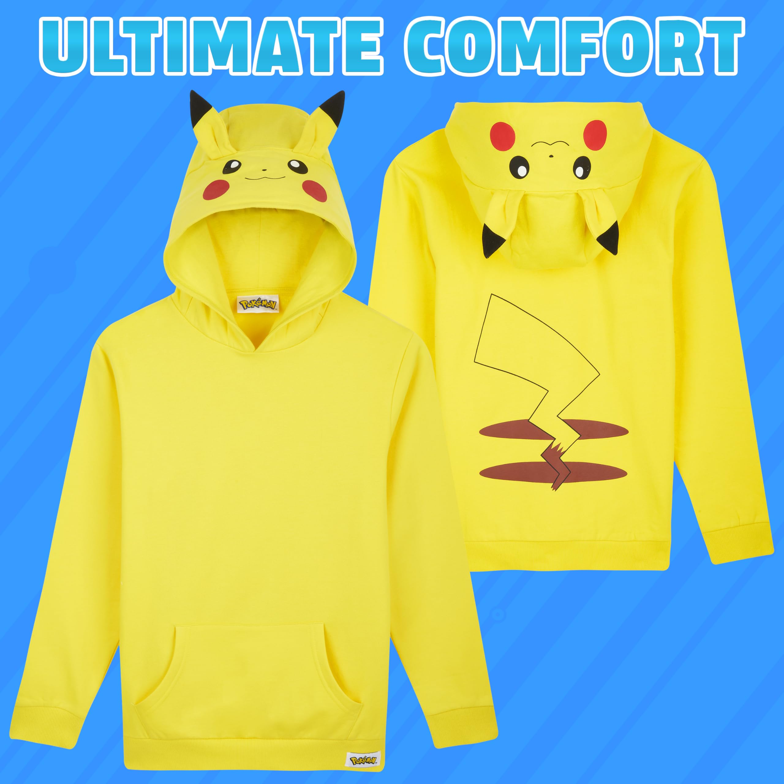 Pokémon Pikachu 3D Hooded Sweatshirt with Ears for Boys - Kids' Cartoon Character Costume Hoodie | Birthday Gift, Cosplay, Halloween Costume, Anime Fan Apparel