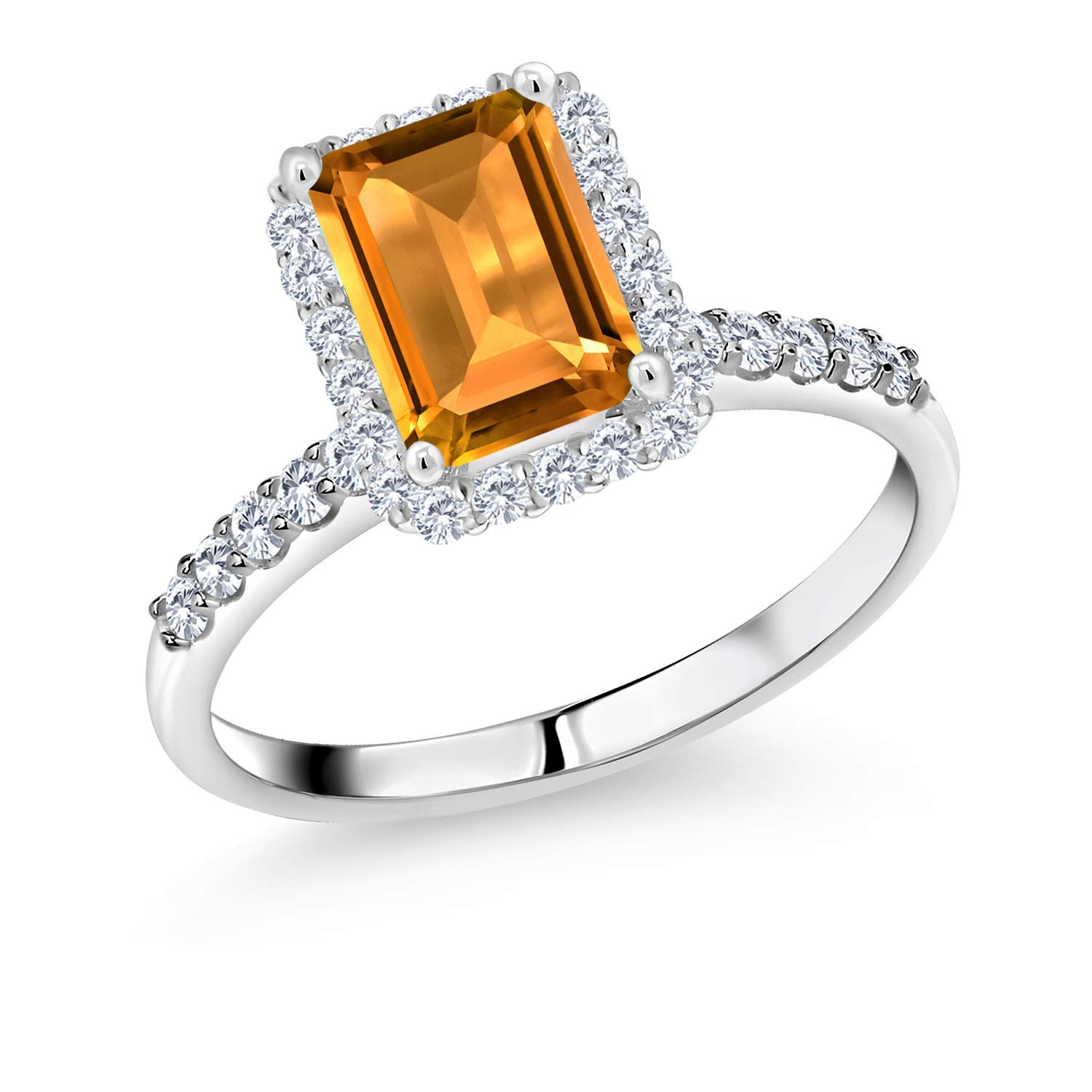 2.01 Ct Emerald Cut Yellow Citrine & Lab Grown Diamond Ring in 10K White Gold | Elegant Gemstone Jewelry for Women | Perfect for Engagement, Anniversary & Special Occasions