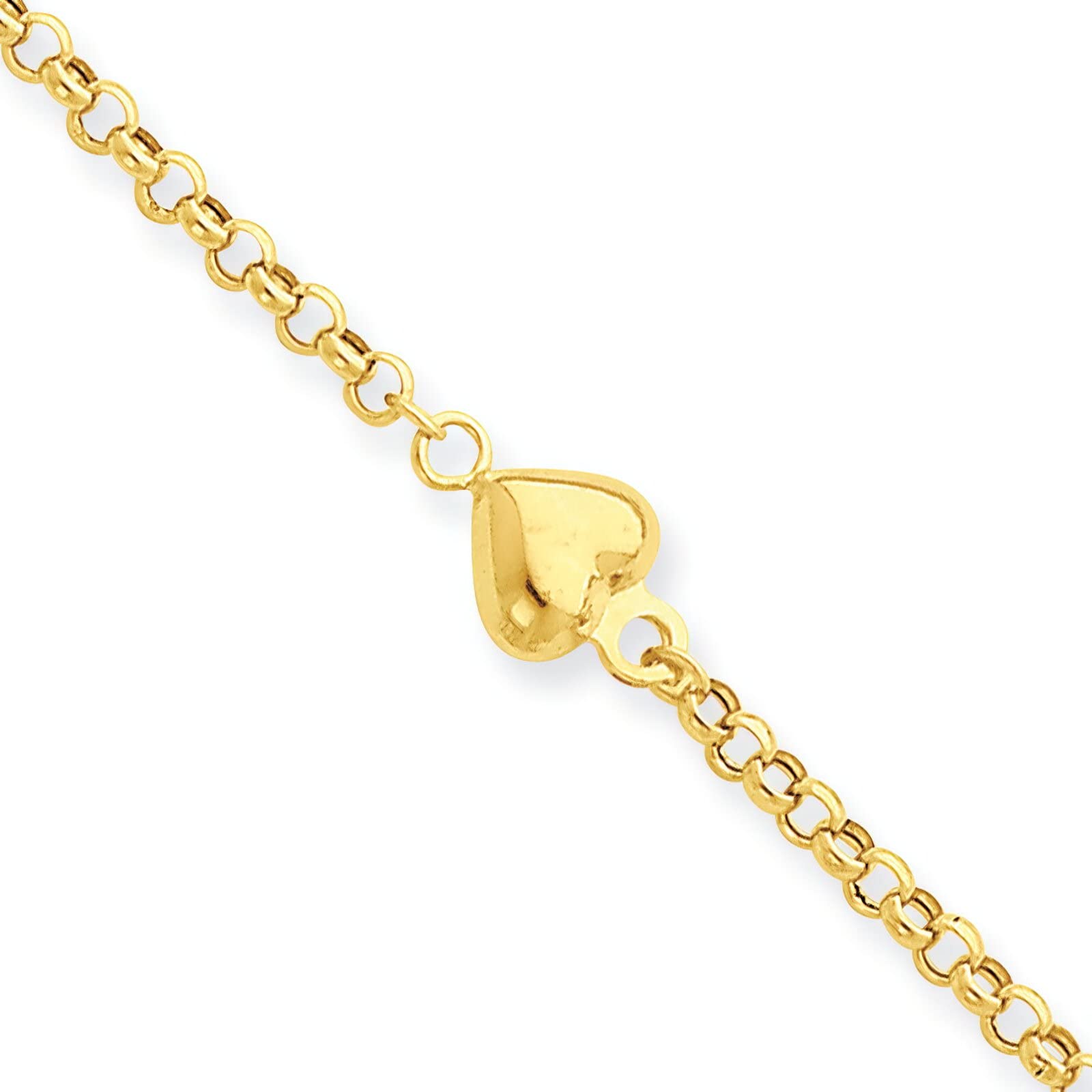 14K Gold Puff Heart Anklet Bracelet - 10