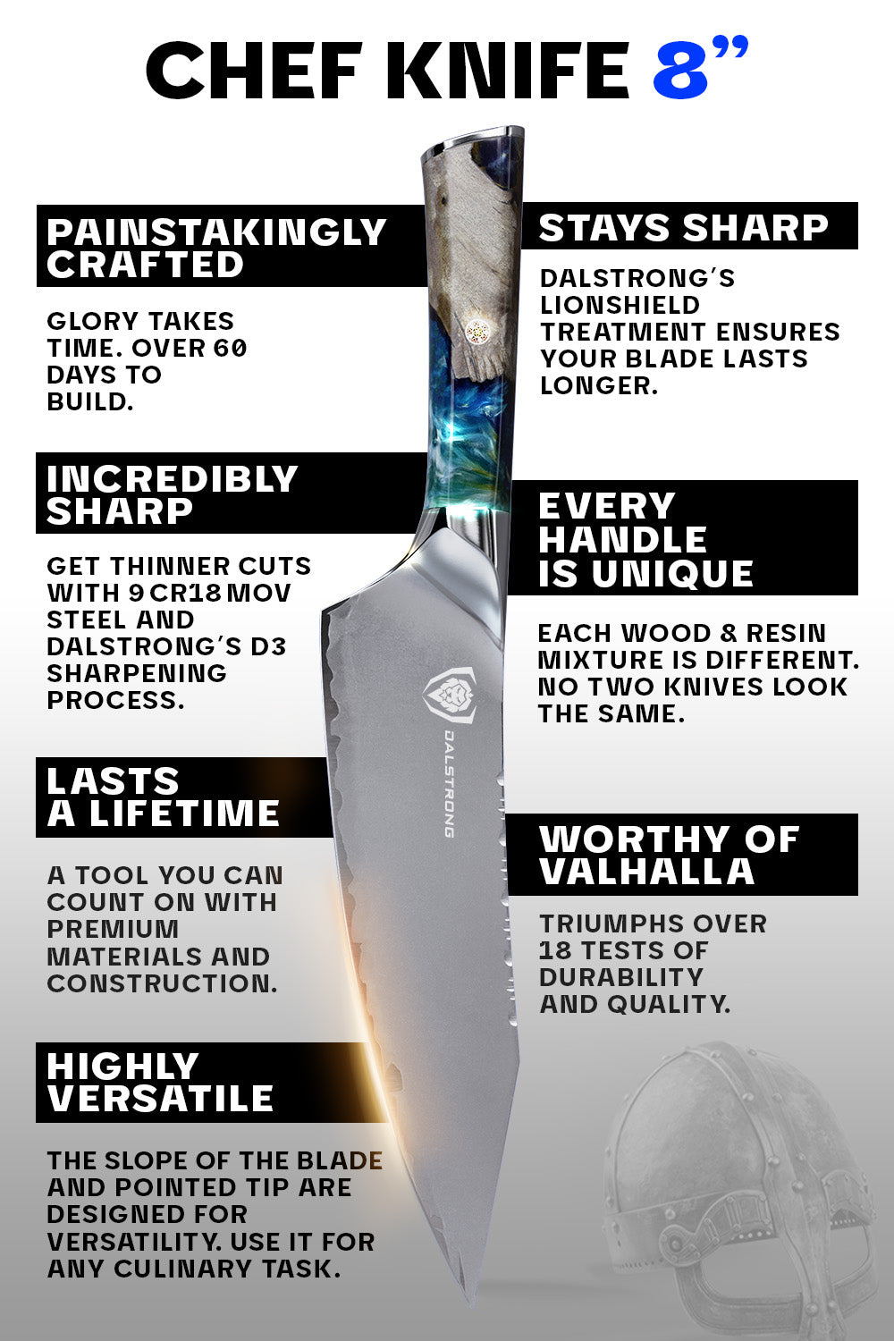 Dalstrong Valhalla Series 8-Inch Chef's Knife - Professional German Steel Kitchen Knife for Slicing, Dicing & Chopping - Perfect for Home Cooks & Professional Chefs