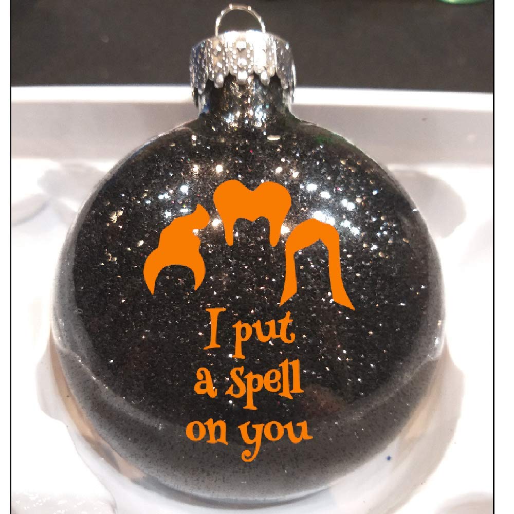 Hocus Pocus Sanderson Sisters 'I Put a Spell on You' Halloween Black Glitter Ornament - Shatterproof Christmas Tree Decoration for Halloween Party, Home Decor, and Gift Giving