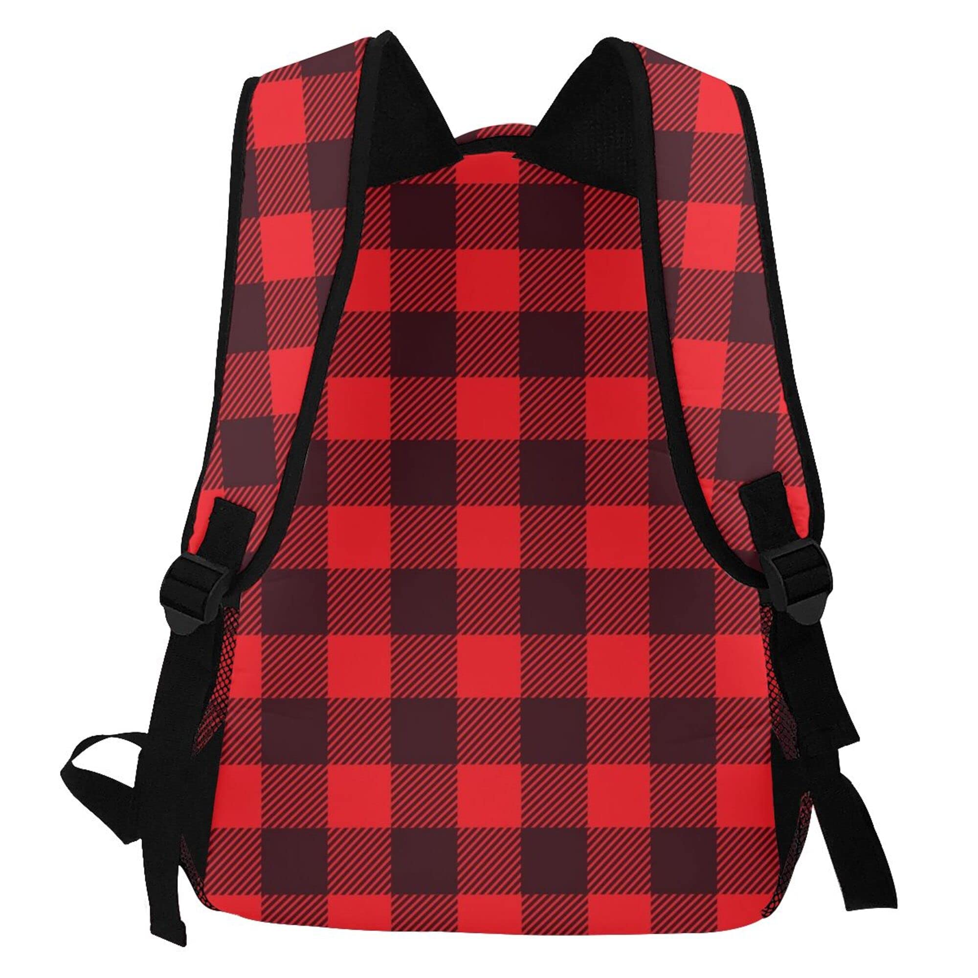 AMRANDOM Travel Backpack for Women & Men - Red Black Buffalo Check Plaid Pattern College Backpack with Adjustable Straps - Perfect for School, Work, Hiking & Daily Commute