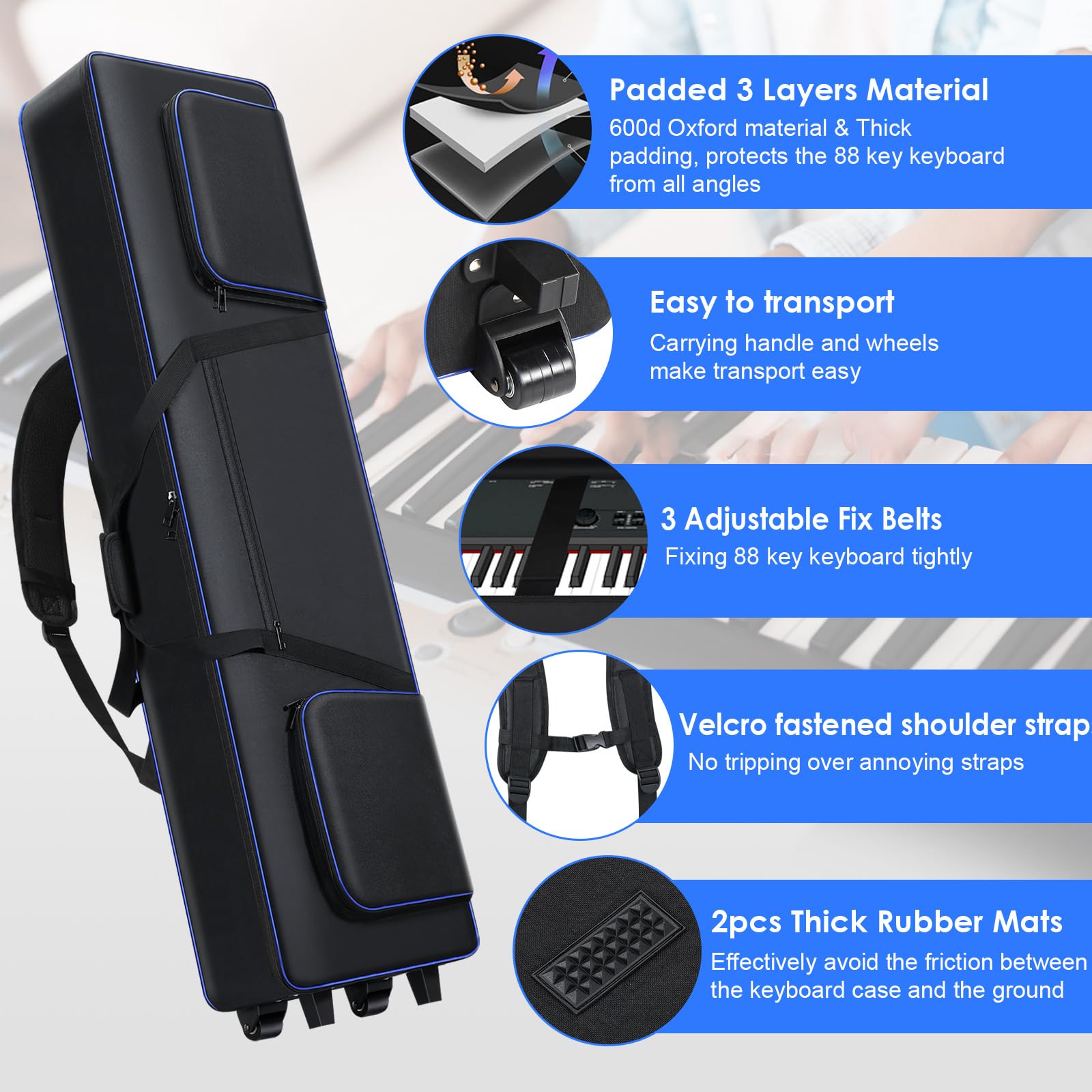 88-Key Keyboard Case with Wheels (53
