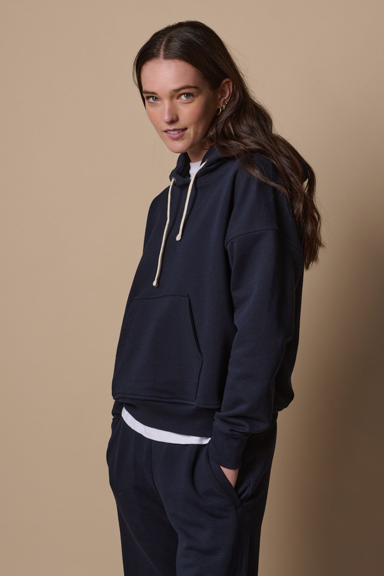 Women's Navy Hooded Sweatshirt - Soft Fleece Pullover with Front Pocket | Cozy Casual Wear for Fall & Winter, Gym, Lounge & Outdoor Activities