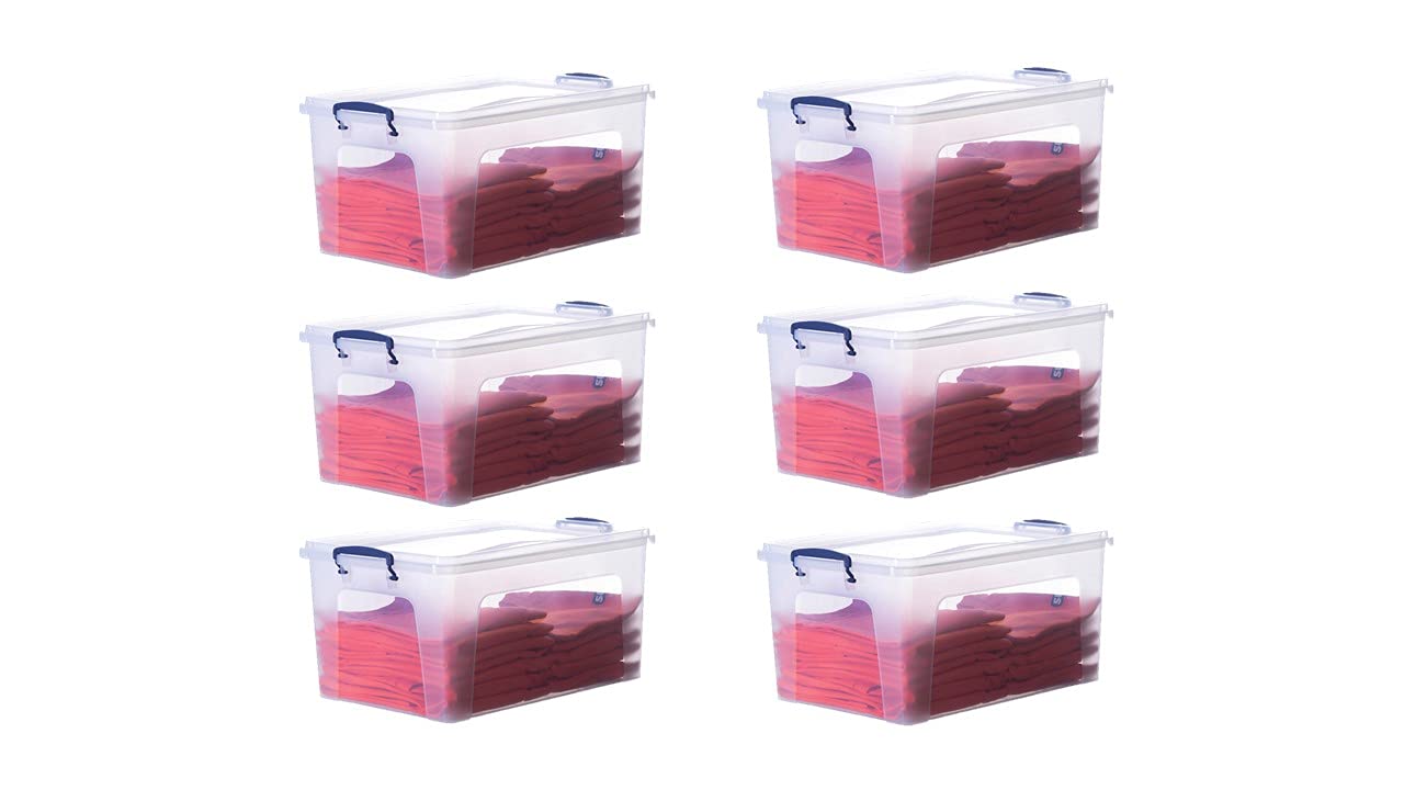 Superio Clear Plastic Storage Bins with Lids - 6 Pack 28.5 Qt BPA Free Stackable Organizing Containers for Home, Office, Dorm - Perfect for Closet, Pantry & Toy Organization