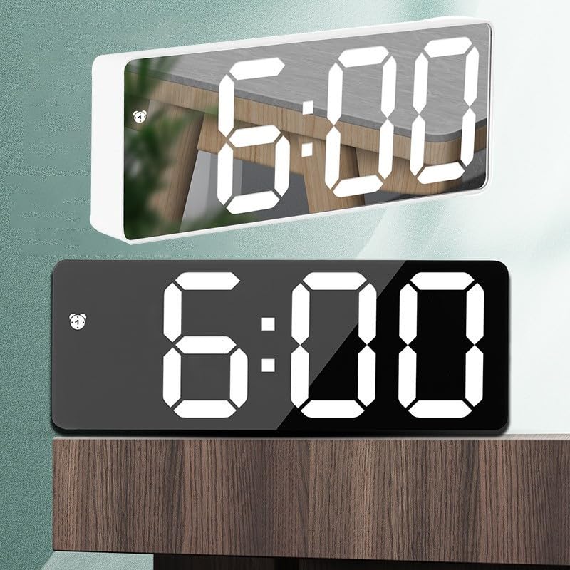 USB Charging LED Alarm Clock Mirror Lamp with Thermometer & Night Light - Multi-Functional White for Bedroom, Bathroom, and Office Use