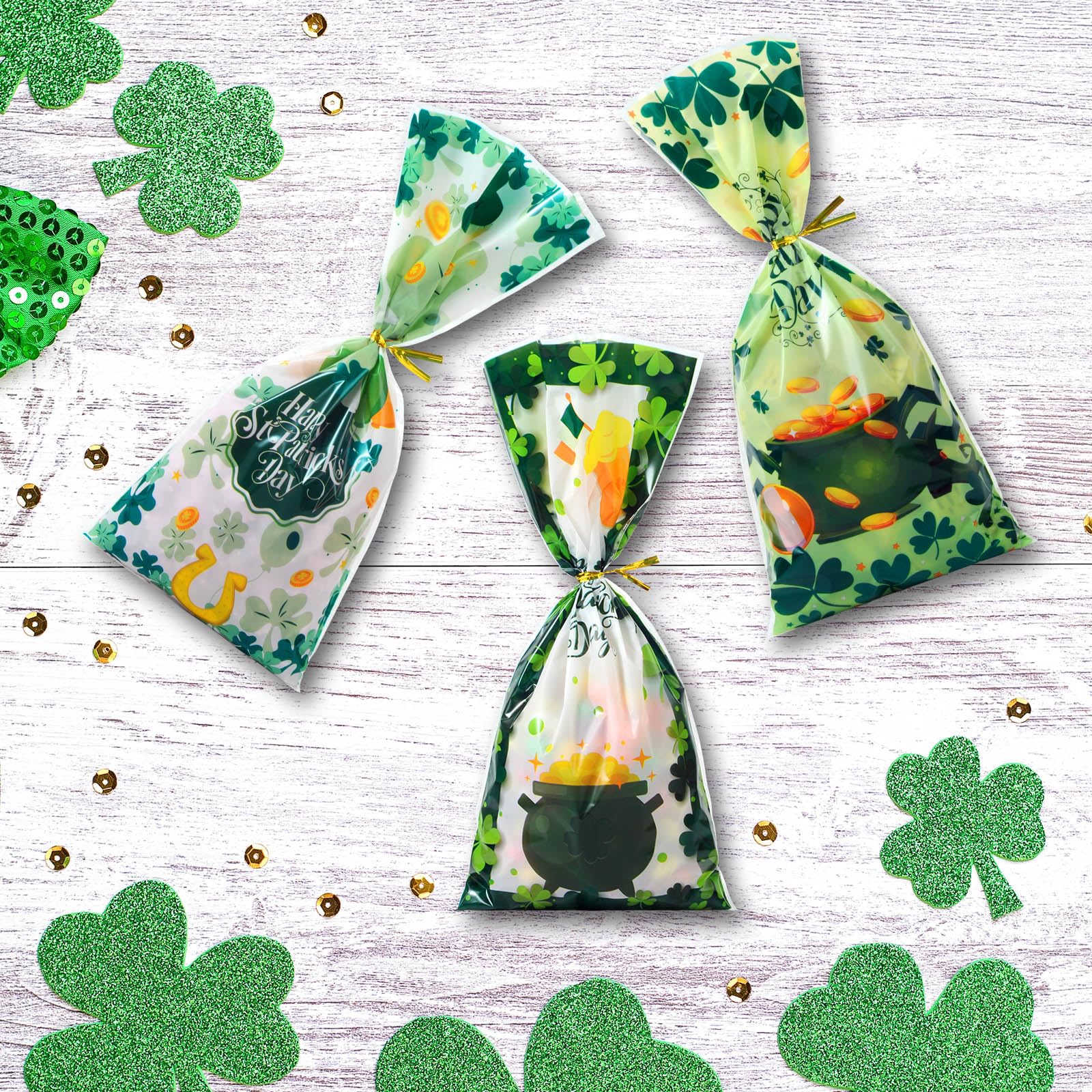 50 Pcs Green St. Patrick's Day Cellophane Treat Bags 5