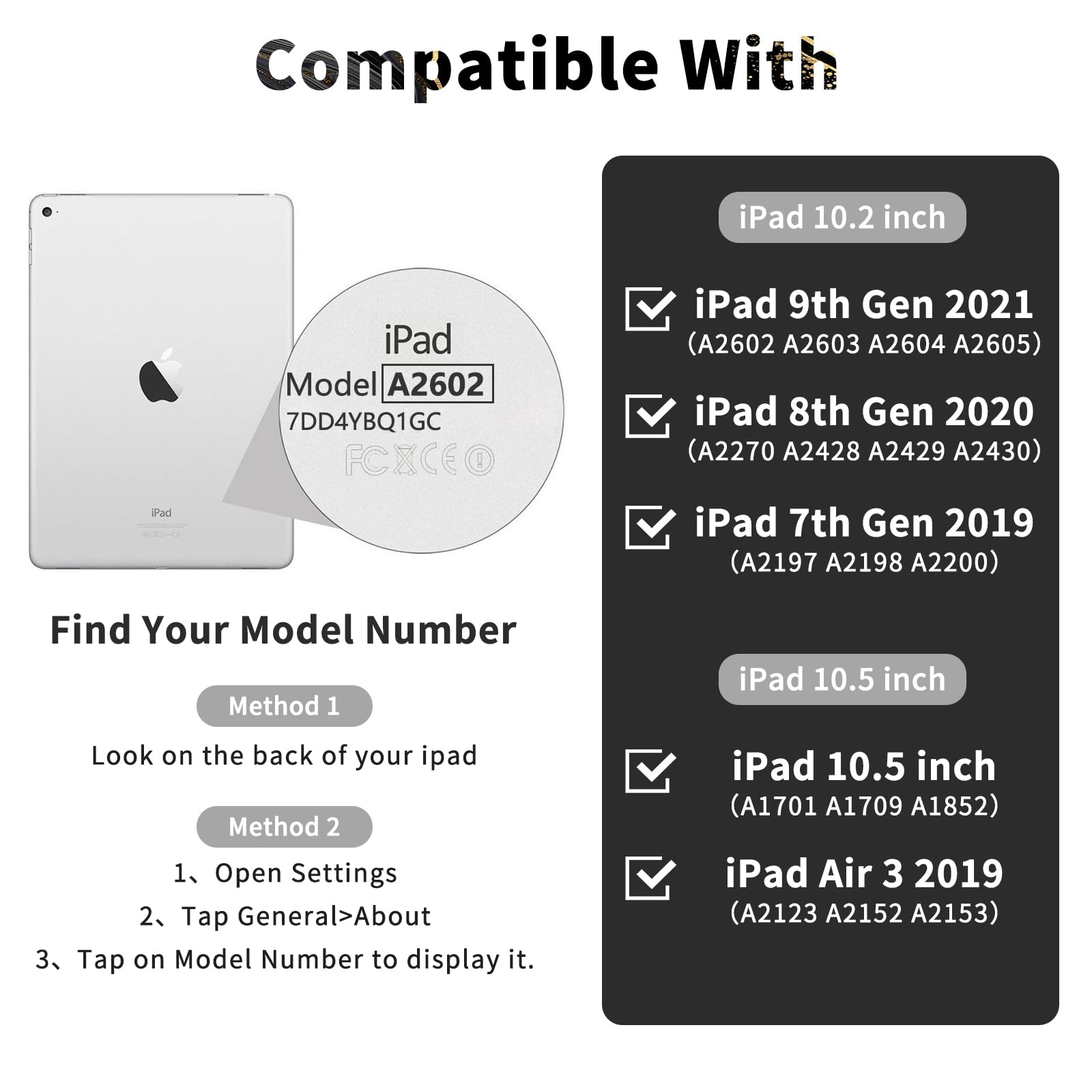 FUWANG 10.2 Inch iPad Keyboard Case for iPad 9th/8th/7th Gen, iPad Air 3rd Gen & iPad Pro 10.5