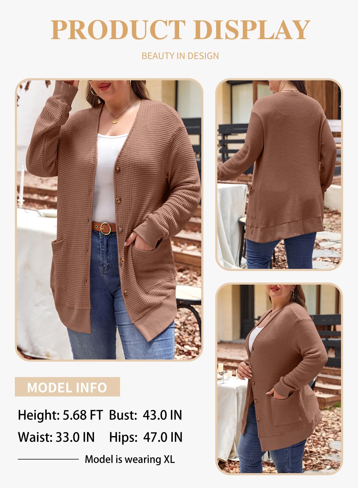 Eytino Women's Plus Size Cardigans - Casual Long Sleeve Waffle Knit Button Down Sweater (1X-5X) | Perfect for Office Wear, Fall Layering & Cozy Home Outfits