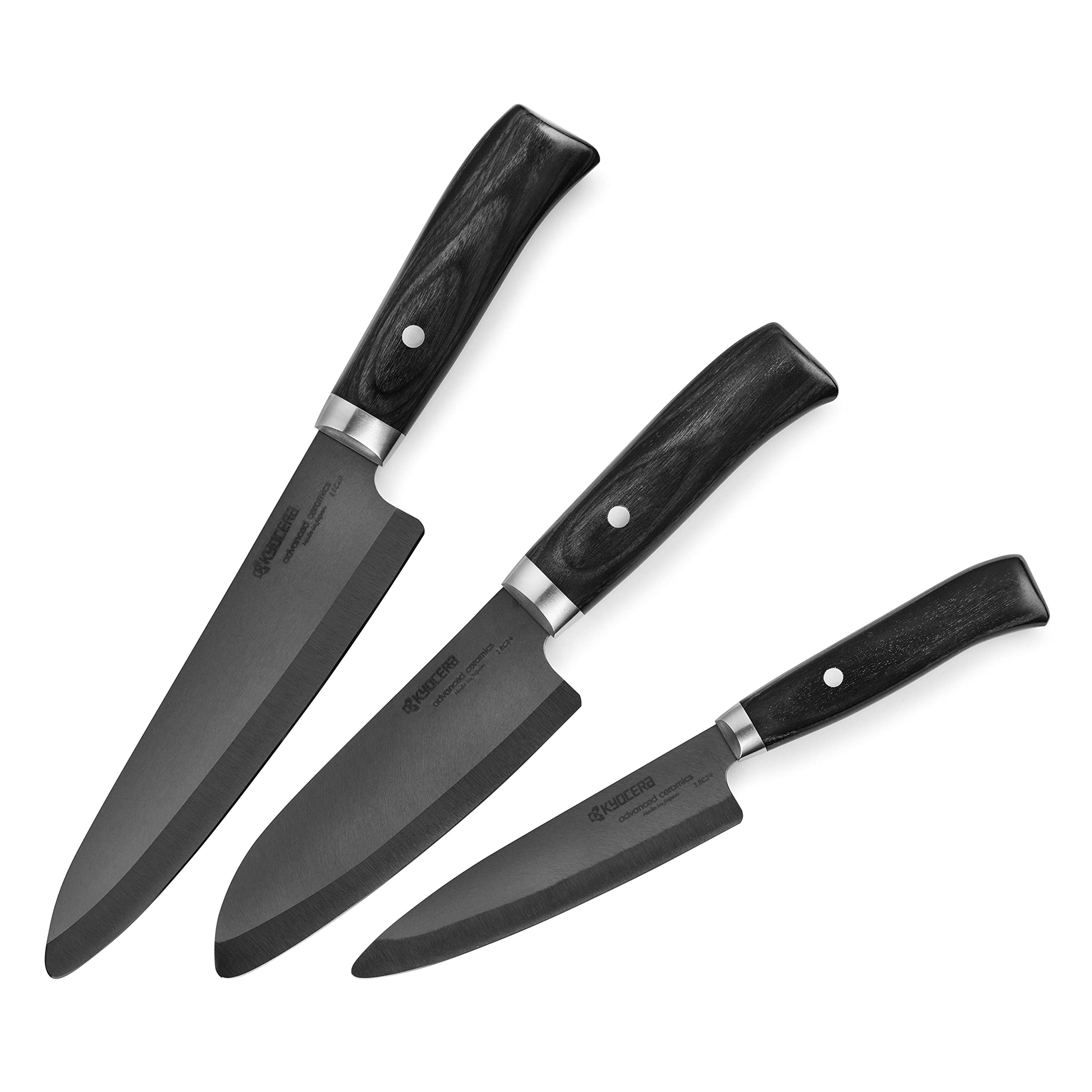 Kyocera LTD 3-Piece Ceramic Knife Set with Black Blades - Ultra Sharp Kitchen Knives for Slicing, Dicing & Food Prep - Perfect for Home Chefs & Professional Cooking