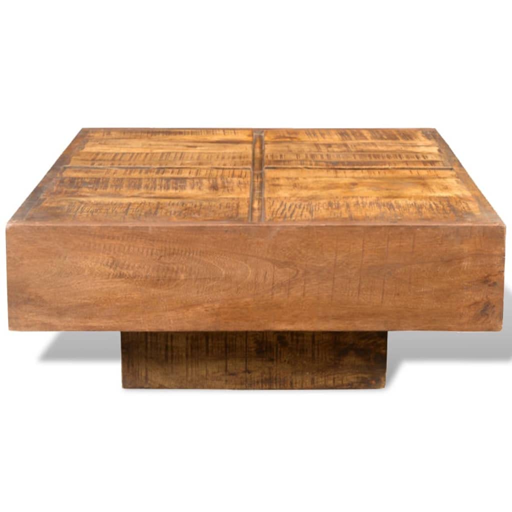 Brown Square Solid Mango Wood Coffee Table - Rustic Modern Living Room Furniture for Home Decor & Small Space