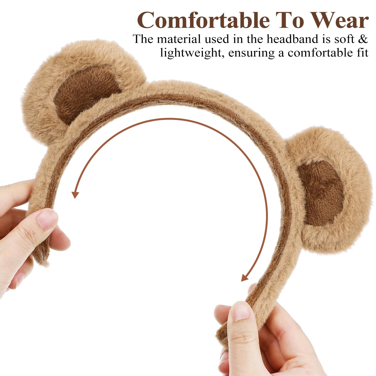 Cute Bear Ears Headband for Women & Girls - Soft Animal Hairband for Face Washing, Spa, Makeup, Party & Cosplay - Adjustable Hair Hoop Headwear Accessories (Great for Halloween, Costume Parties & Self Care Routines)