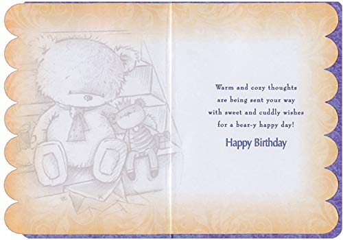 Designer Greetings Bear with Red Tie Sitting on Stairs Die Cut Birthday Card - Cute Juvenile Greeting Card for Grandson, Kids & Children | Perfect for Birthdays, Grandparents Day & Special Occasions