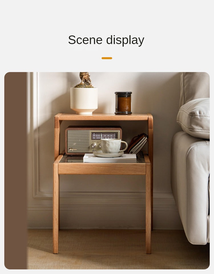 Solid Oak Wood Nightstand - Sturdy Bedside Table with Drawer for Bedroom, Living Room, or Office - Perfect for Storage and Decor