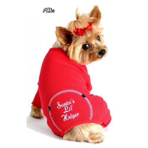 DOGGIE DESIGN Santa's Lil Helper Embroidered Dog Pajamas - X-Small | Christmas Pet Costume for Small Dogs | Perfect for Holiday Photos & Festive Gatherings