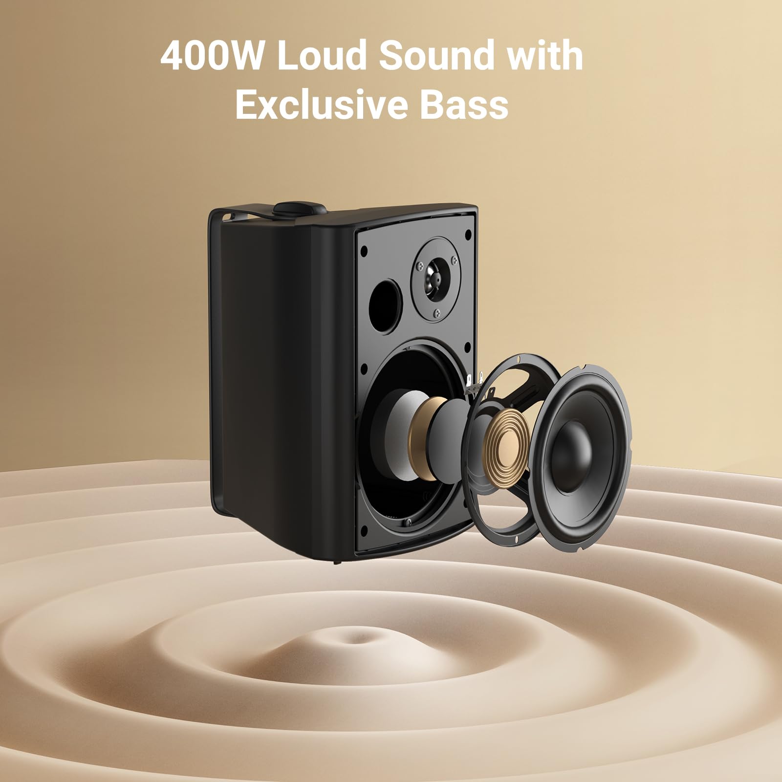 STUDIOFINIX 6.5 Inch 400W Waterproof Outdoor Speakers - Wall Mount Wired Passive Speakers for Patio, Poolside, Porch, Covered Deck & Indoor Use (Black) | Perfect for Backyard Parties, Home Theater & Outdoor Entertainment