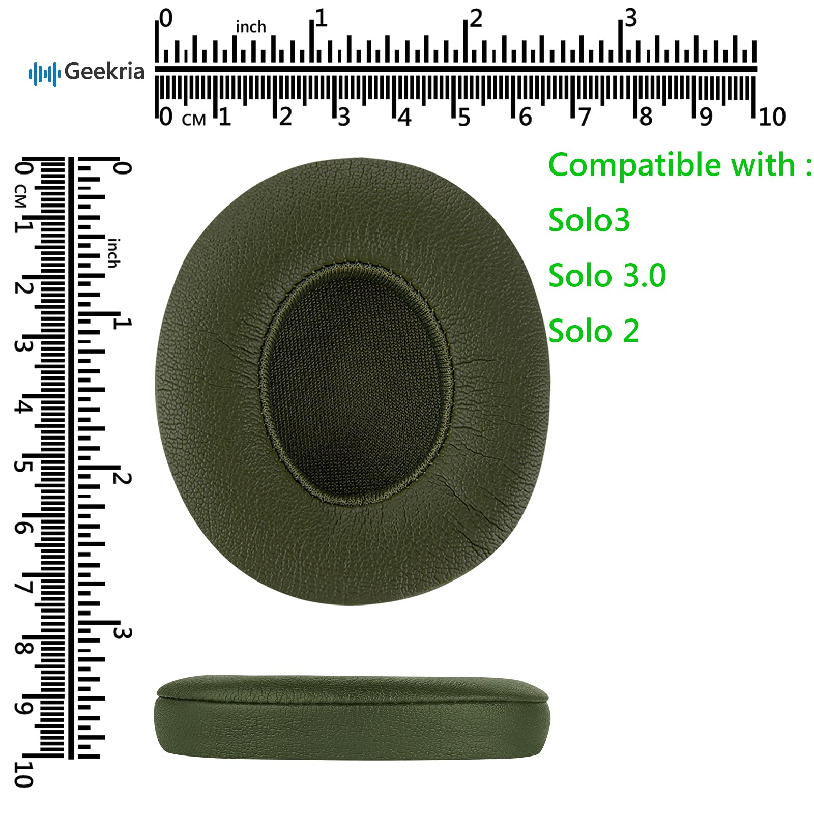 Geekria QuickFit Replacement Ear Pads for Beats Solo3 Wireless Headphones (A1796) - Soft Memory Foam Cushions, Noise Isolation Earpads, Durable Ear Cups Cover Repair Parts (Green) - Perfect for Gaming, Music & Travel Comfort