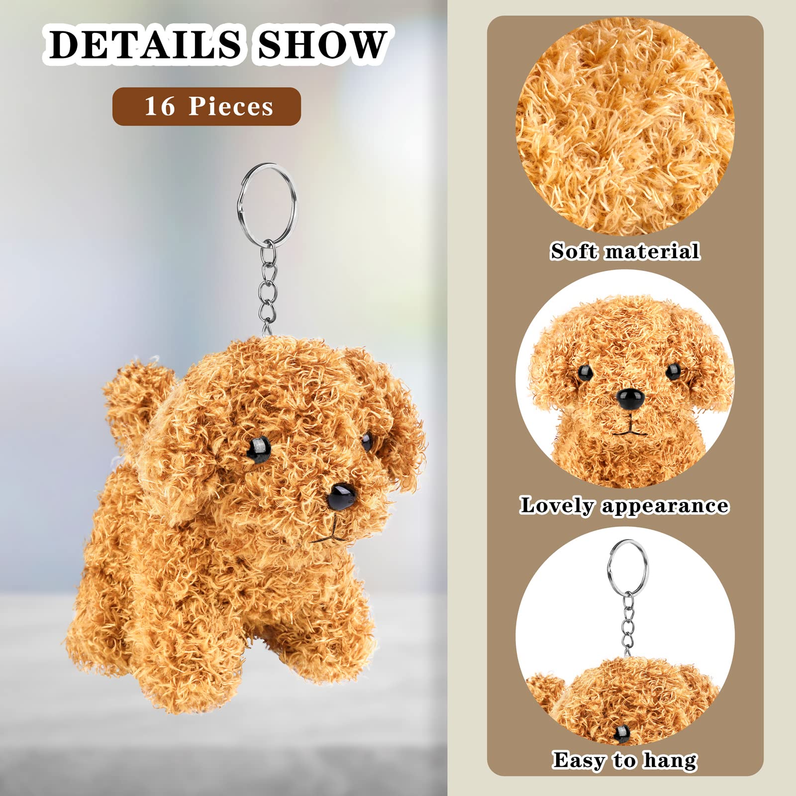 Elcoho 16-Piece 4-Inch Mini Plush Dog Keychain Set - Soft Stuffed Animal Puppy Toys for Party Favors, Goodie Bags & Birthday Gifts (4 Colors, Curly Puppy Style) - Perfect for Kids' Parties, Baby Showers & Classroom Rewards