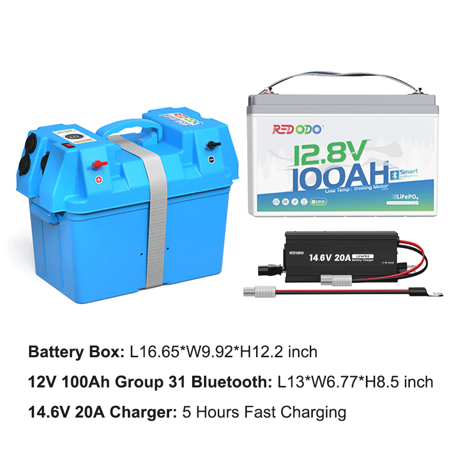 Redodo 12V 100Ah Group 31 Bluetooth Lithium Battery with Real-Time Monitoring - Perfect for RV, Marine, Solar Power Systems & Off-Grid Applications