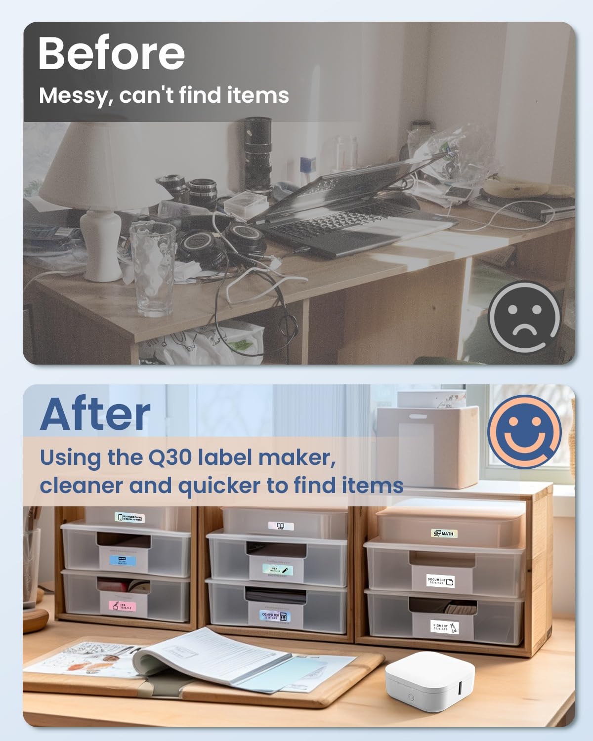 COLORWING Q30 Portable Bluetooth Thermal Label Printer with Tape - Dual Power (USB & Batteries) for Home Organization, Office Labeling & School Projects - White | Perfect for Shipping Labels, Pantry Organization & Craft Projects