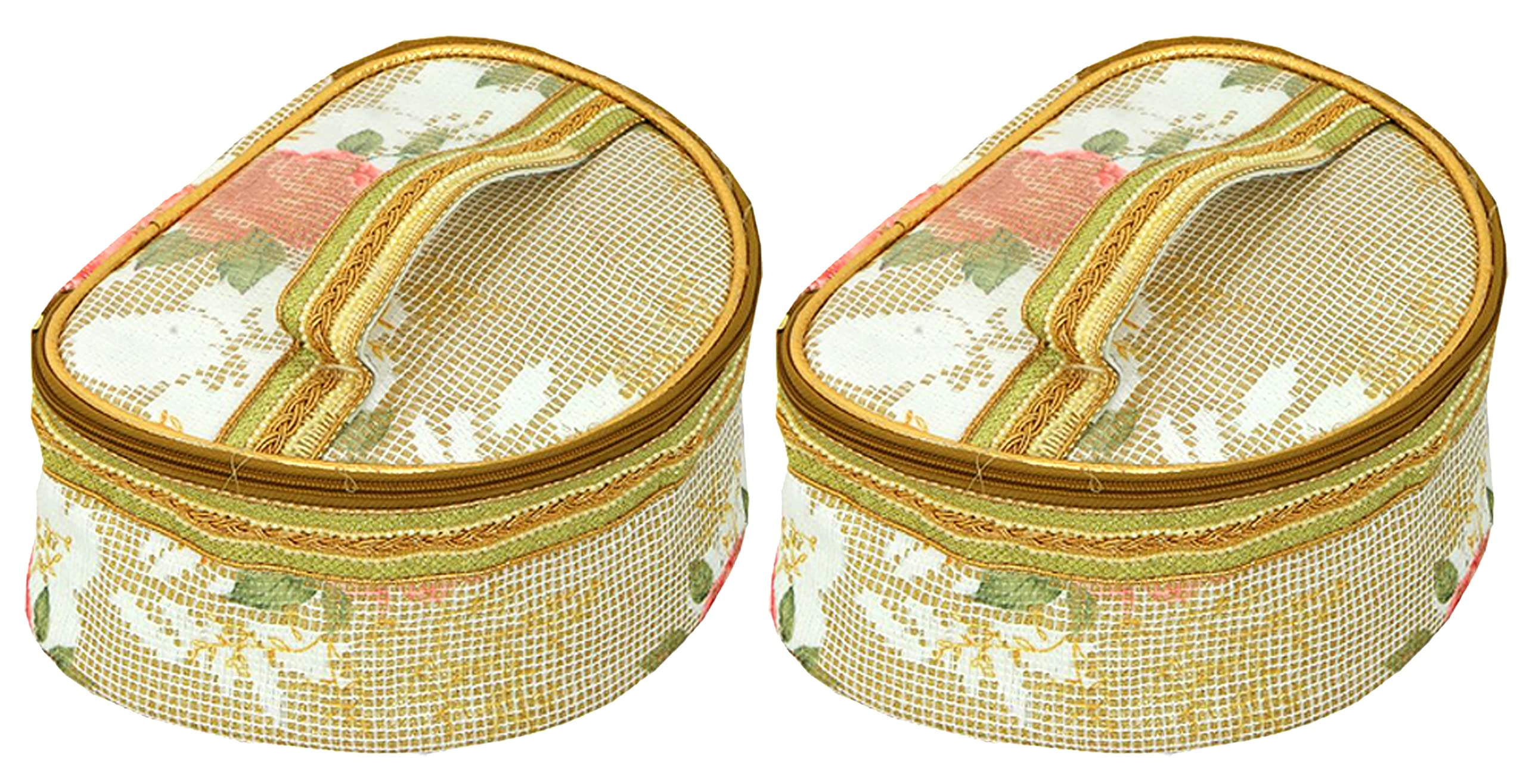 Kuber Laminated Makeup Bag - Travel Toiletry Case with Handle (2-Pack, Gold) for Cosmetics & Travel Organizer