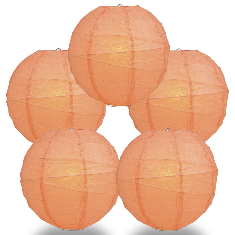 5 Pack 12 Inch Peach/Orange Coral Freestyle Ribbing Hanging Paper Lanterns - Perfect for Weddings, Parties, and Home Decor