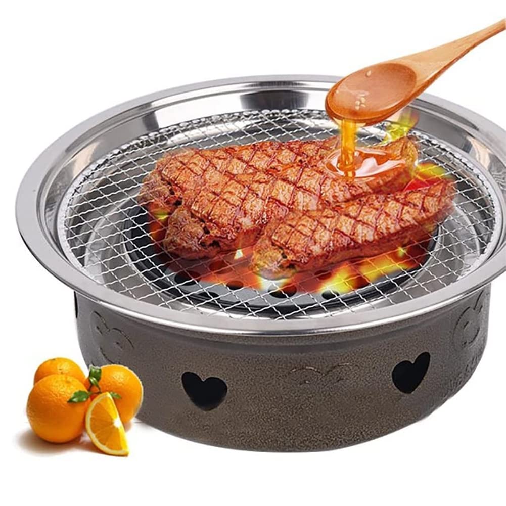 Stainless Steel Korean BBQ Grill - Non-Stick 33cm Round for Outdoor Cooking & Camping