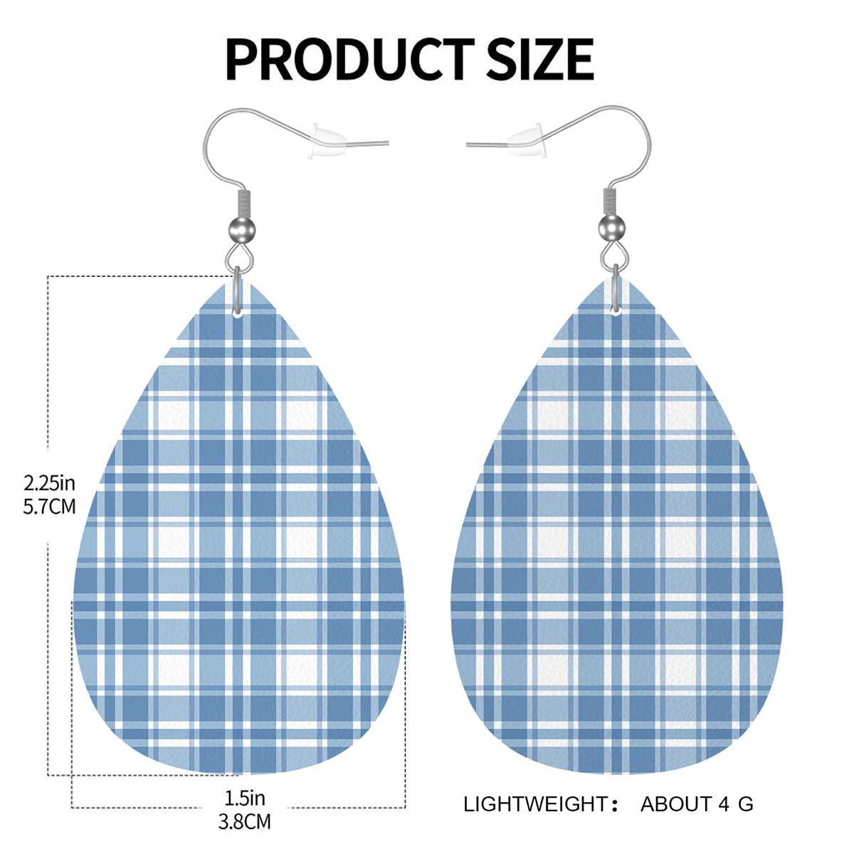 Zokola Buffalo Checkered Drop Earrings for Women - Blue Tartan Plaid Geometric Dangle Earrings Set - Lightweight Faux Leather Teardrop Jewelry - Perfect Gift for Friends, Birthday & Christmas - Office Wear, Party Accessories & Casual Outfits
