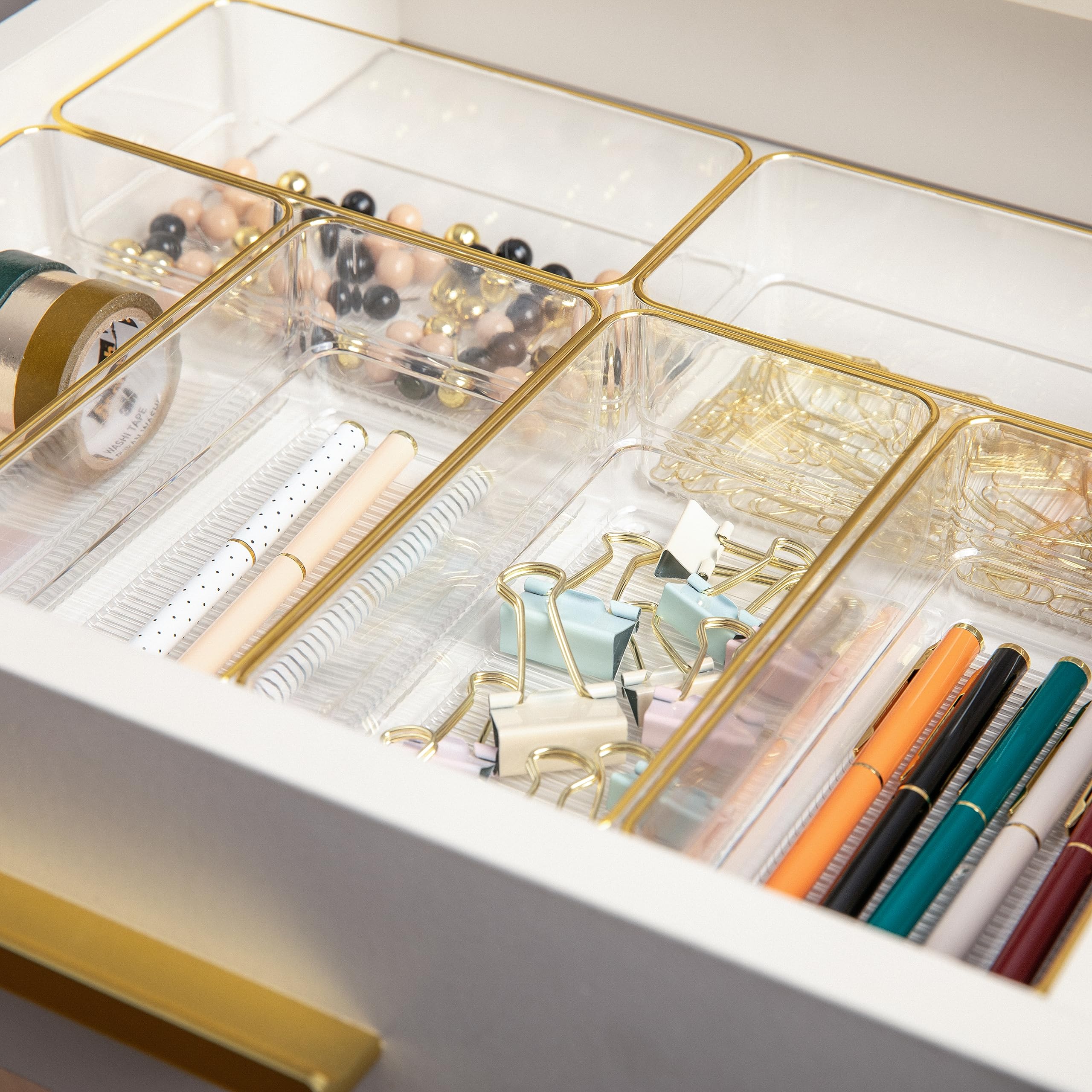 Martha Stewart Kerry Plastic Stackable Office Desk Drawer Organizers, 6