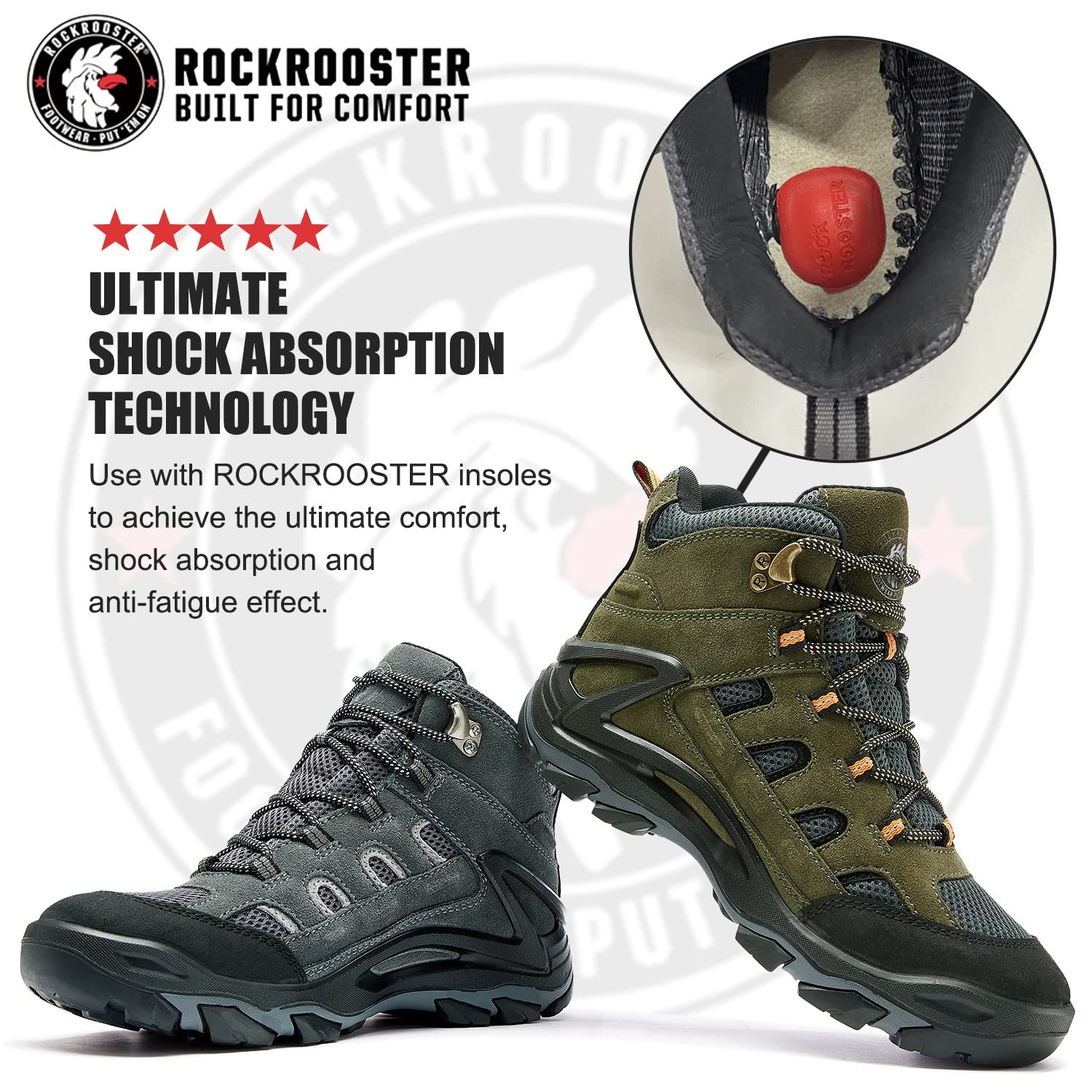 ROCKROOSTER Men's Waterproof Hiking Boots - Lightweight Outdoor Trekking Shoes for Men - Perfect for Mountain Climbing, Camping & Trail Walking