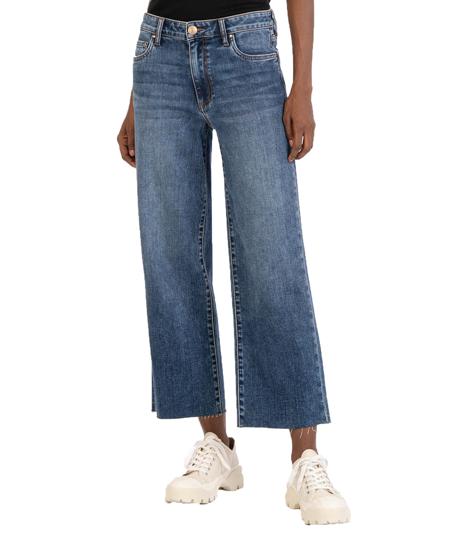 KUT from the Kloth Women's Charlotte Wide Leg Culottes Jeans - Ankle Length Distressed Hem Denim Pants - Casual Comfort for Work & Weekend Outings